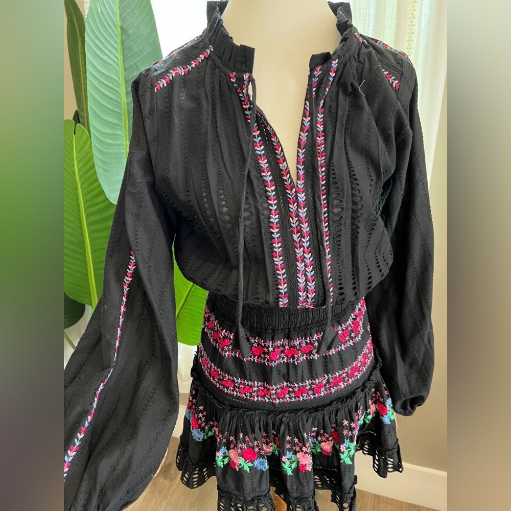 Misa Los Angeles Black and Pink Mini Dress